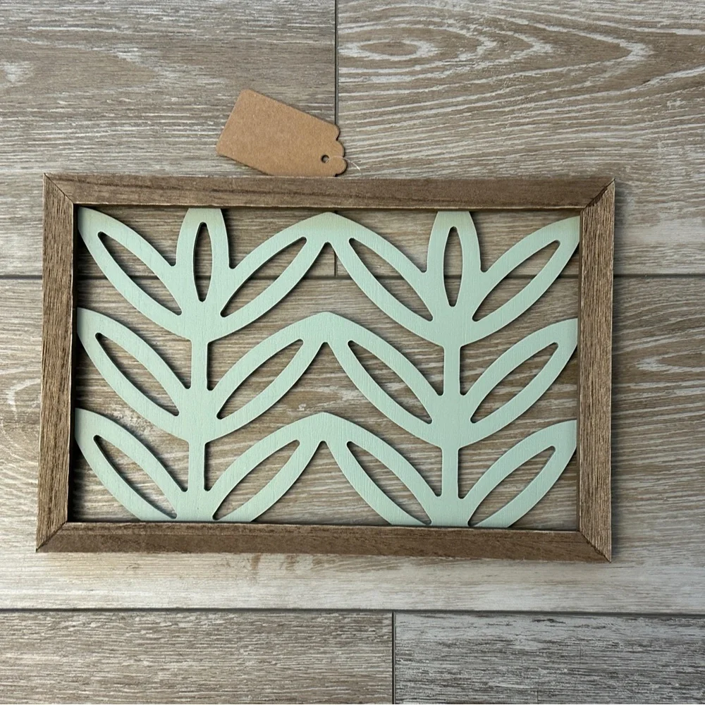NWOT Sage Leaf Design Framed Wood Wall Decor Awesome! Coastal Cottage etc